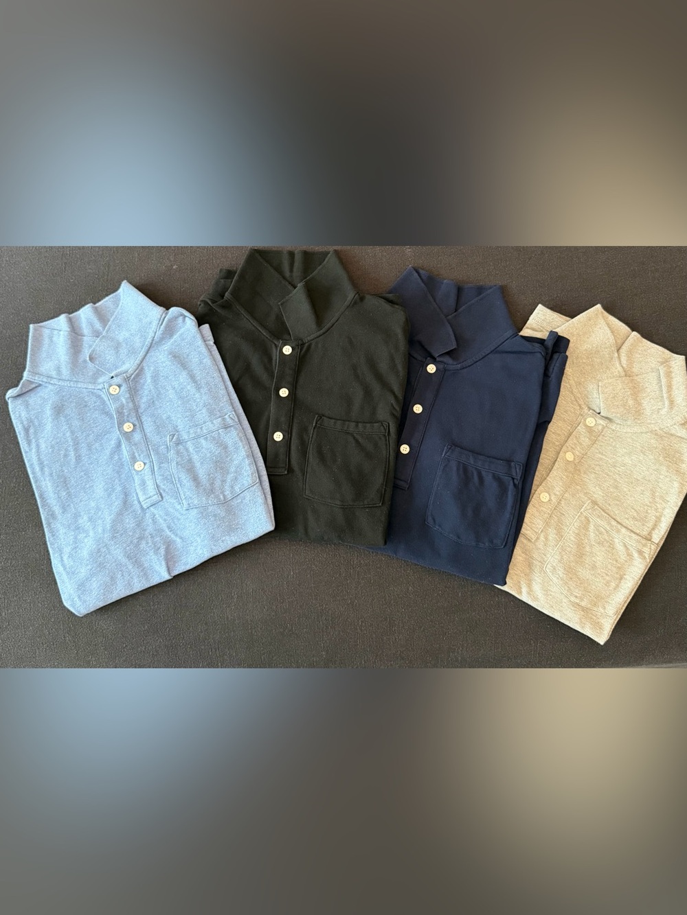 J. Crew Men’s Pocket Polo Pack of 4 in Black, Navy, Grey, and Light Blue